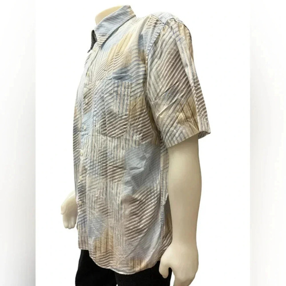 Jack Lipson 100% Cotton S/S Striped Polo Button Up Tan/Blue/White Shirt Size XL - Picture 2 of 7